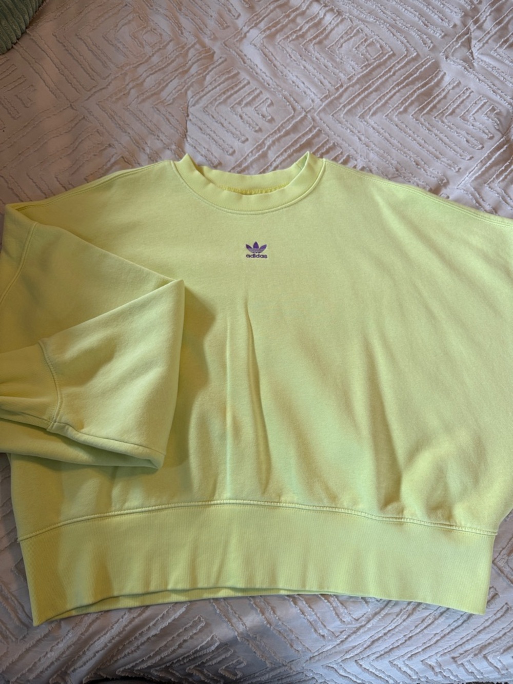 adidas Originals Neon Yellow Cropped Crewneck Sweatshirt with Gray Logo